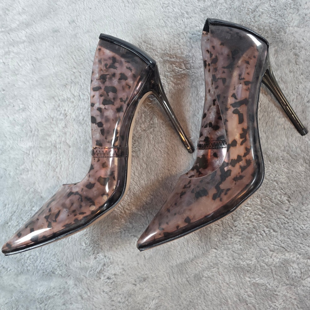 Steve Madden Womens 8 Brown Leopard Clear Pumps Pointed Toe Stiletto 4" Heels